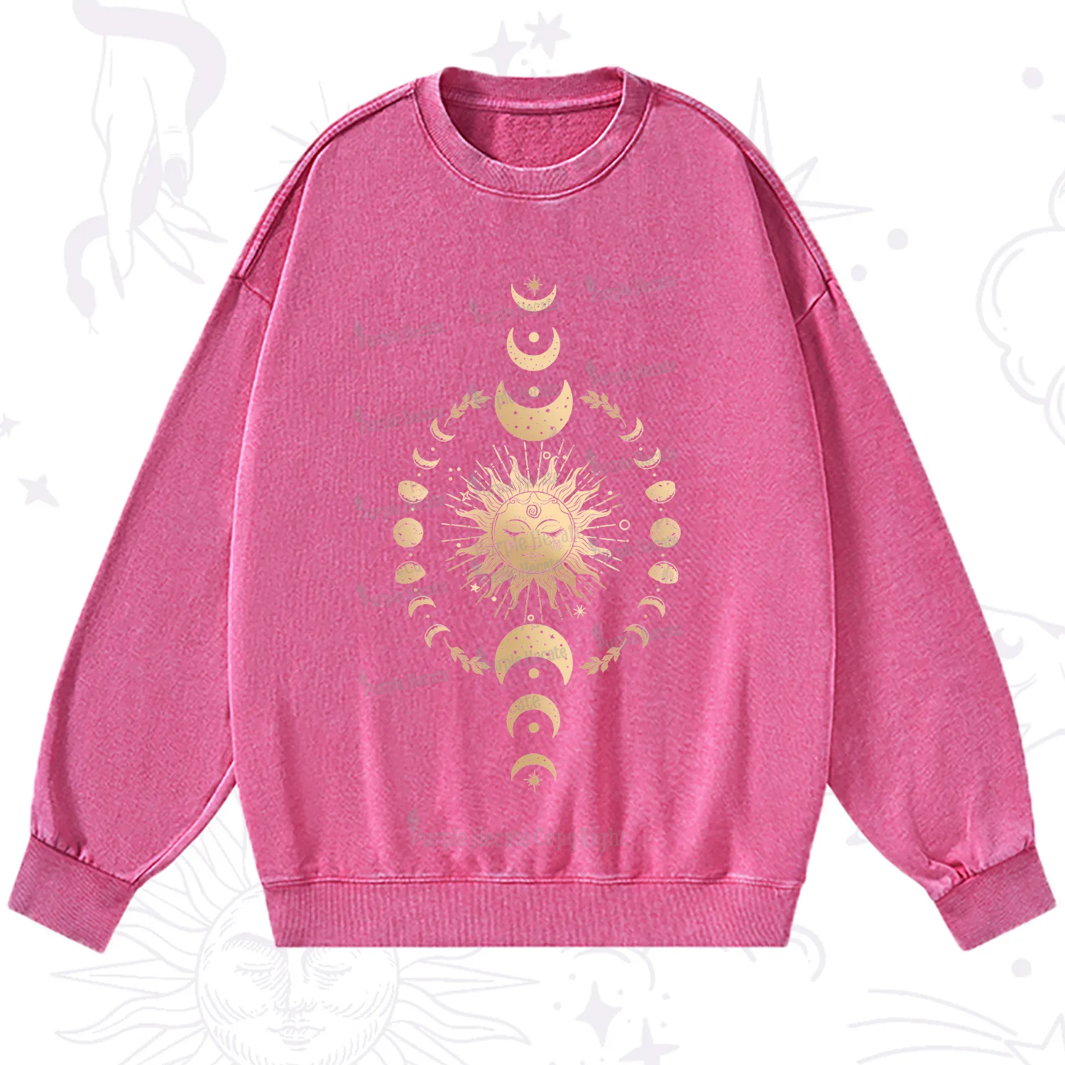 Purplehecate Celestial Sun & Moon Phases Washed Sweatshirt