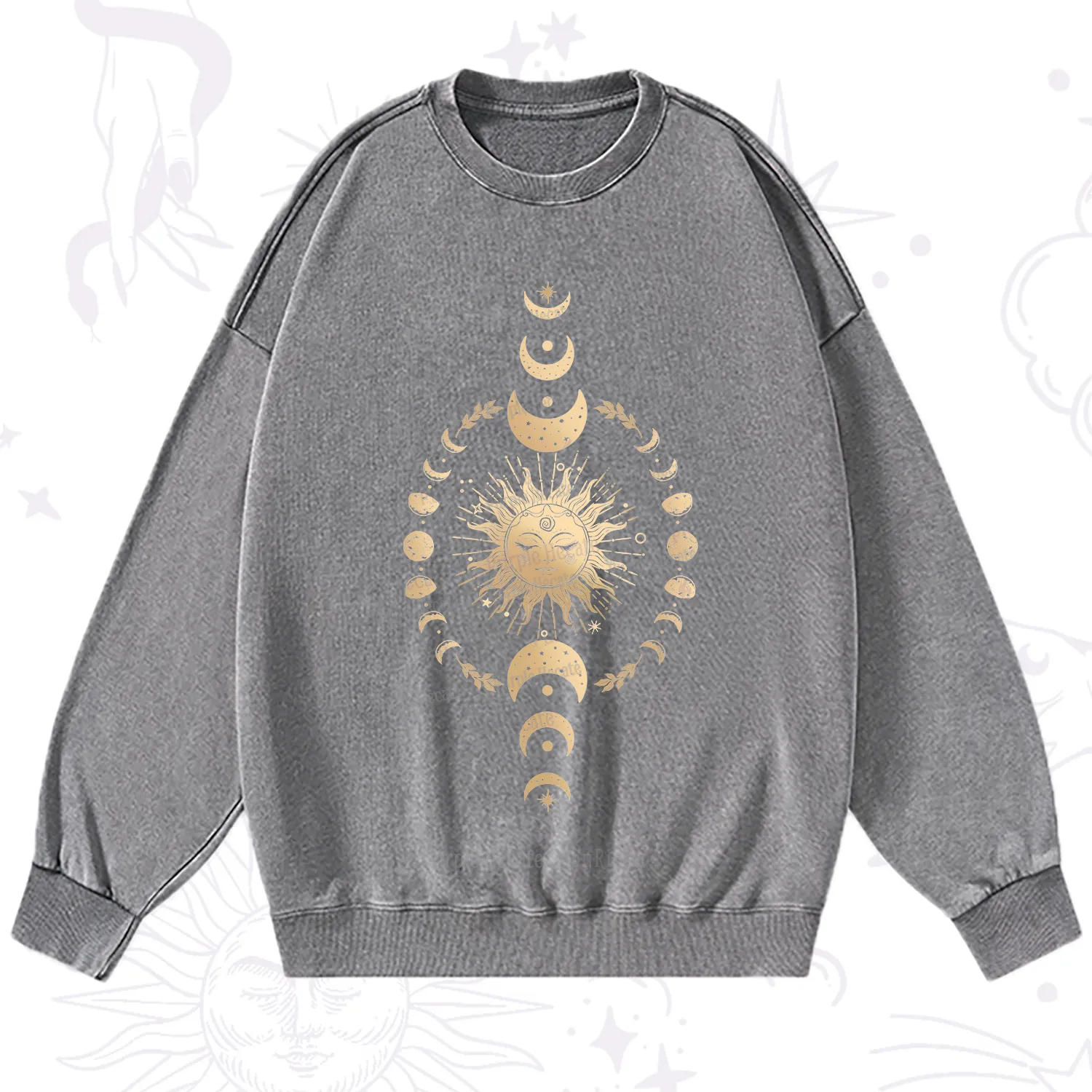 Purplehecate Celestial Sun & Moon Phases Washed Sweatshirt