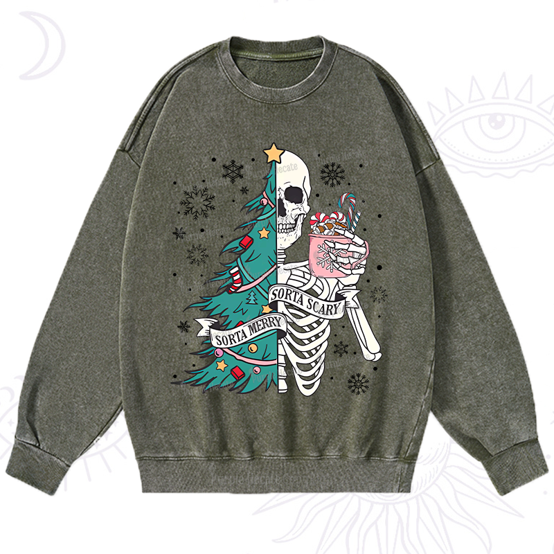 Purplehecate Sorta Merry Sorta Scary Christmas Washed Sweatshirt