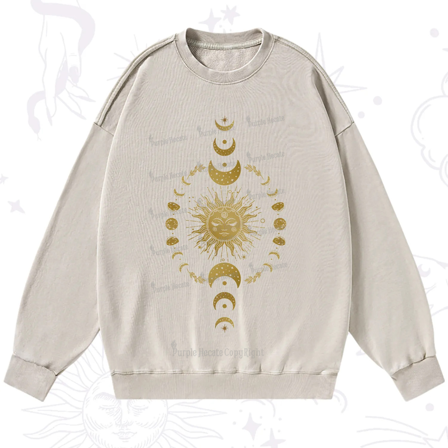 Purplehecate Celestial Sun & Moon Phases Washed Sweatshirt