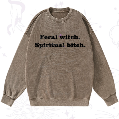 Purplehecate Feral Witch Spiritual Bitch Washed Sweatshirt