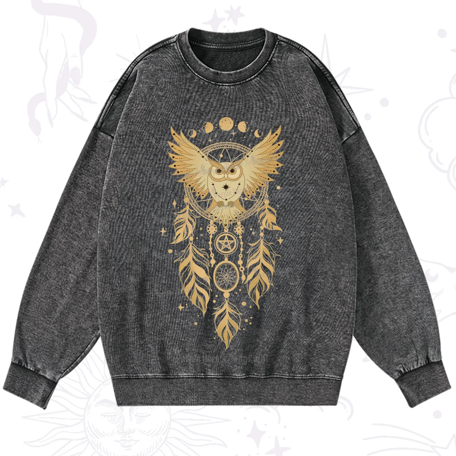 Purplehecate Mystical Owl Dreamcatcher Washed Sweatshirt