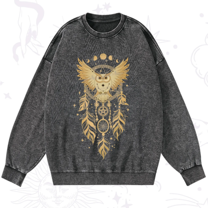 Purplehecate Mystical Owl Dreamcatcher Washed Sweatshirt