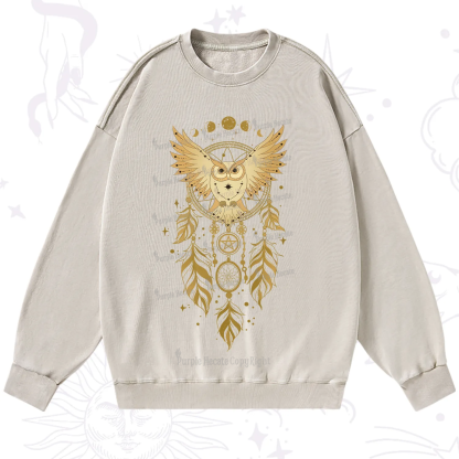 Purplehecate Mystical Owl Dreamcatcher Washed Sweatshirt