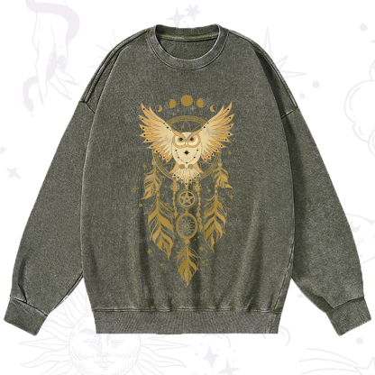 Purplehecate Mystical Owl Dreamcatcher Washed Sweatshirt