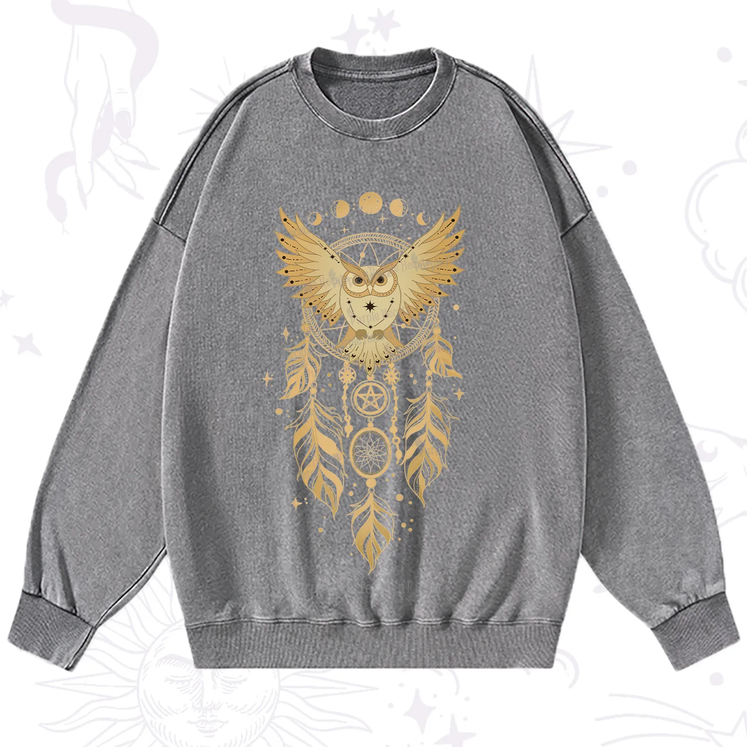 Purplehecate Mystical Owl Dreamcatcher Washed Sweatshirt