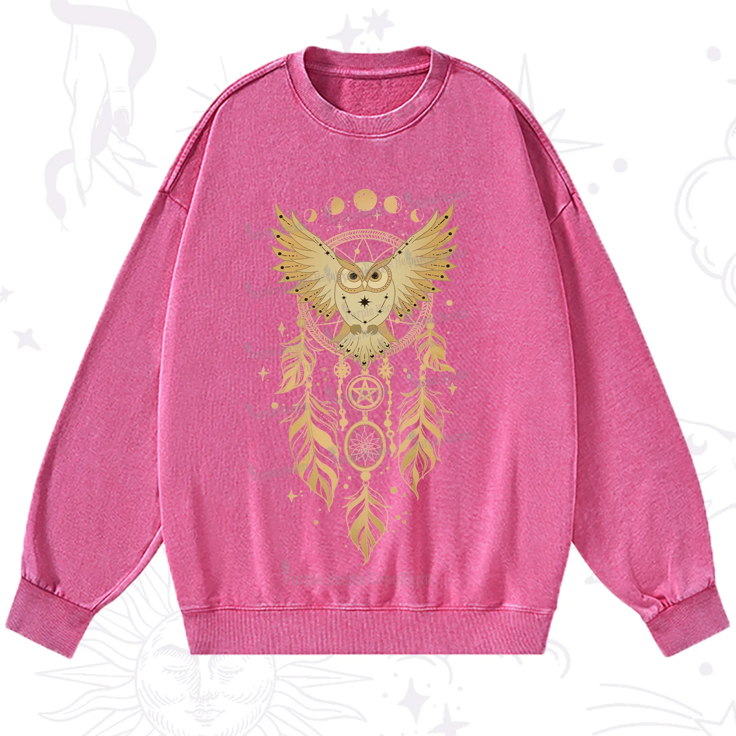 Purplehecate Mystical Owl Dreamcatcher Washed Sweatshirt