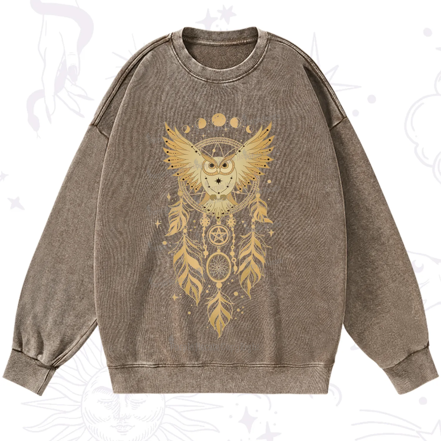 Purplehecate Mystical Owl Dreamcatcher Washed Sweatshirt