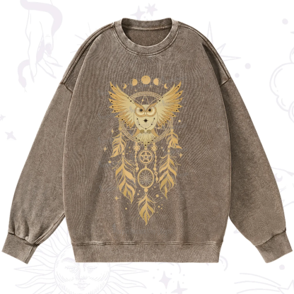 Purplehecate Mystical Owl Dreamcatcher Washed Sweatshirt