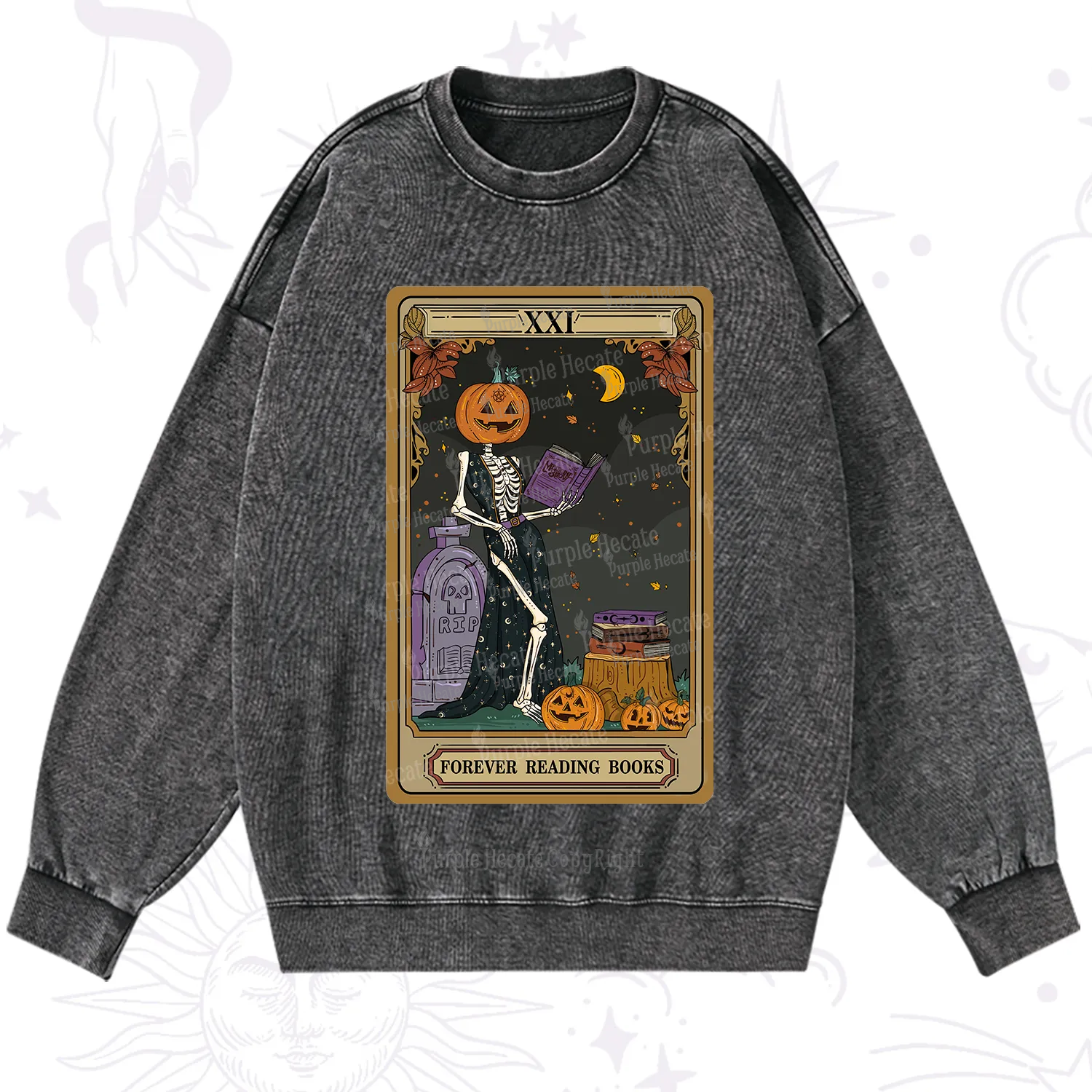Purplehecate The Forever Reading Books Tarot Halloween Washed Sweatshirt