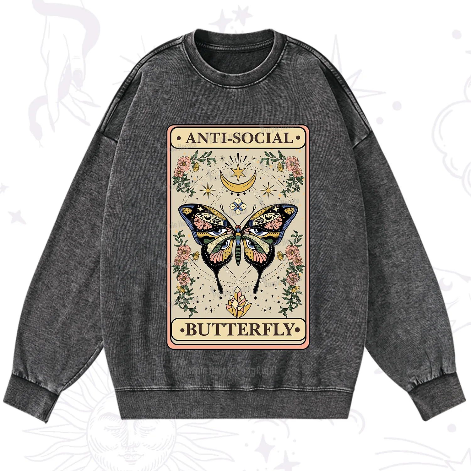Purplehecate The Anti Social Nutterfly Oracle Card Washed Sweatshirt