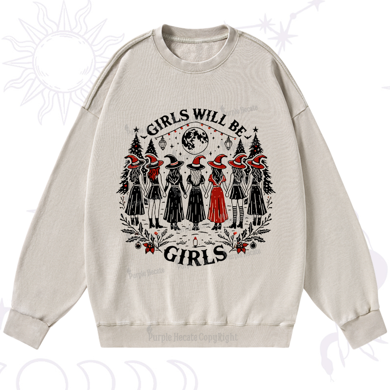 Purplehecate Christmas Girls Will Be Girls Witch Washed Sweatshirt