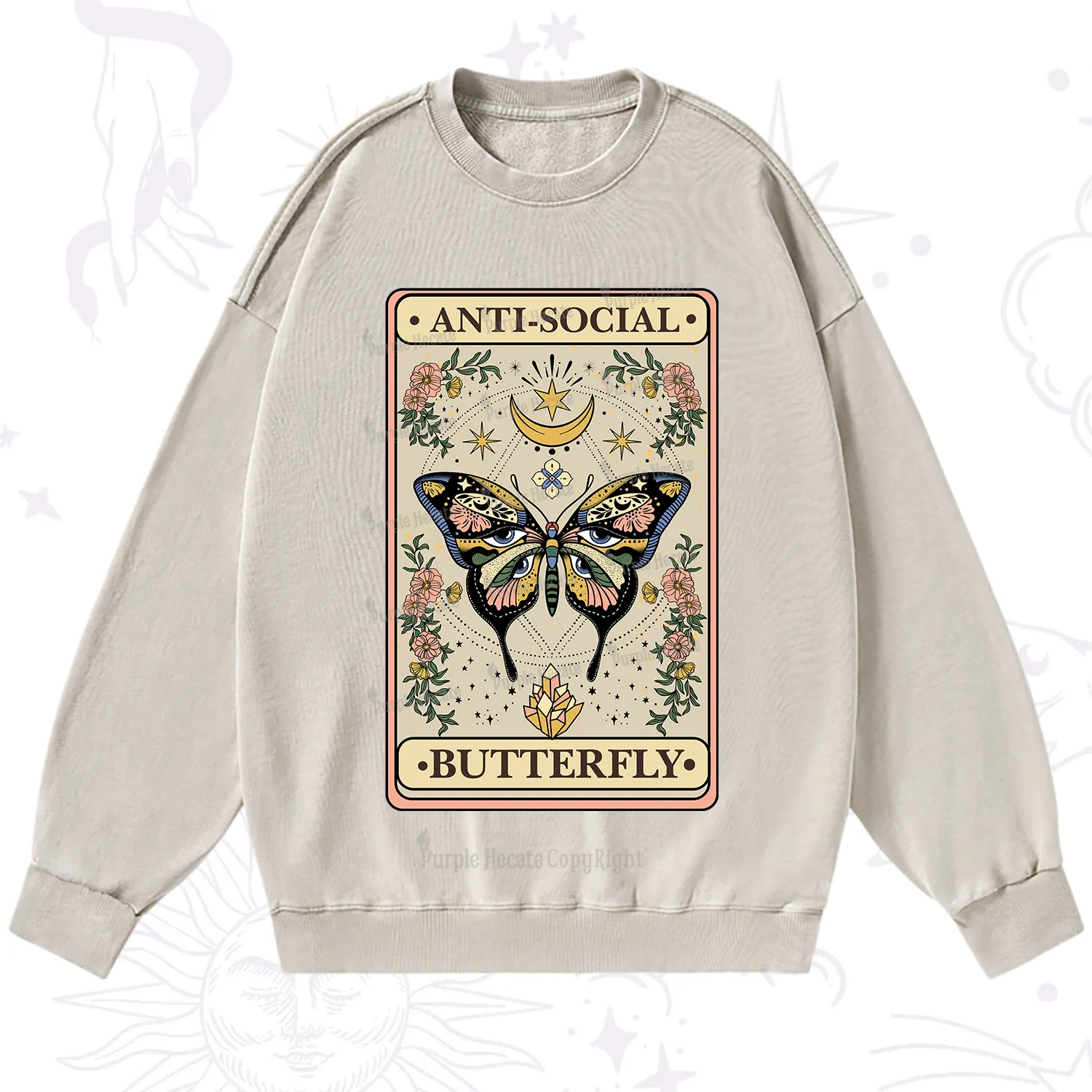 Purplehecate The Anti Social Nutterfly Oracle Card Washed Sweatshirt