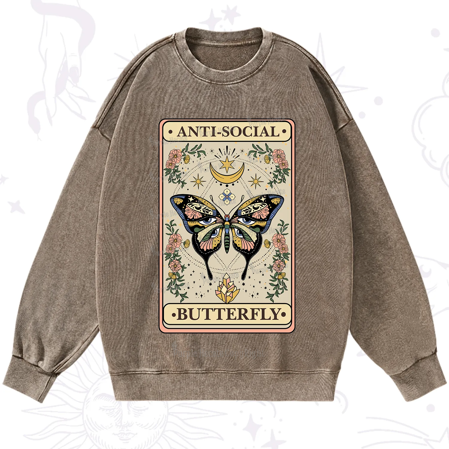 Purplehecate The Anti Social Nutterfly Oracle Card Washed Sweatshirt