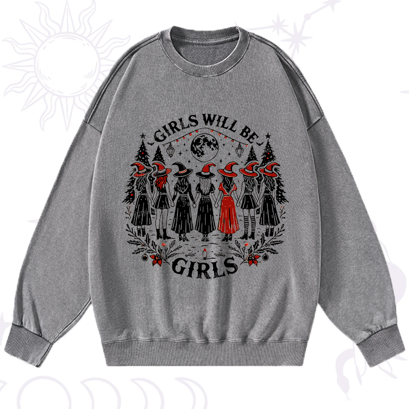 Purplehecate Christmas Girls Will Be Girls Witch Washed Sweatshirt