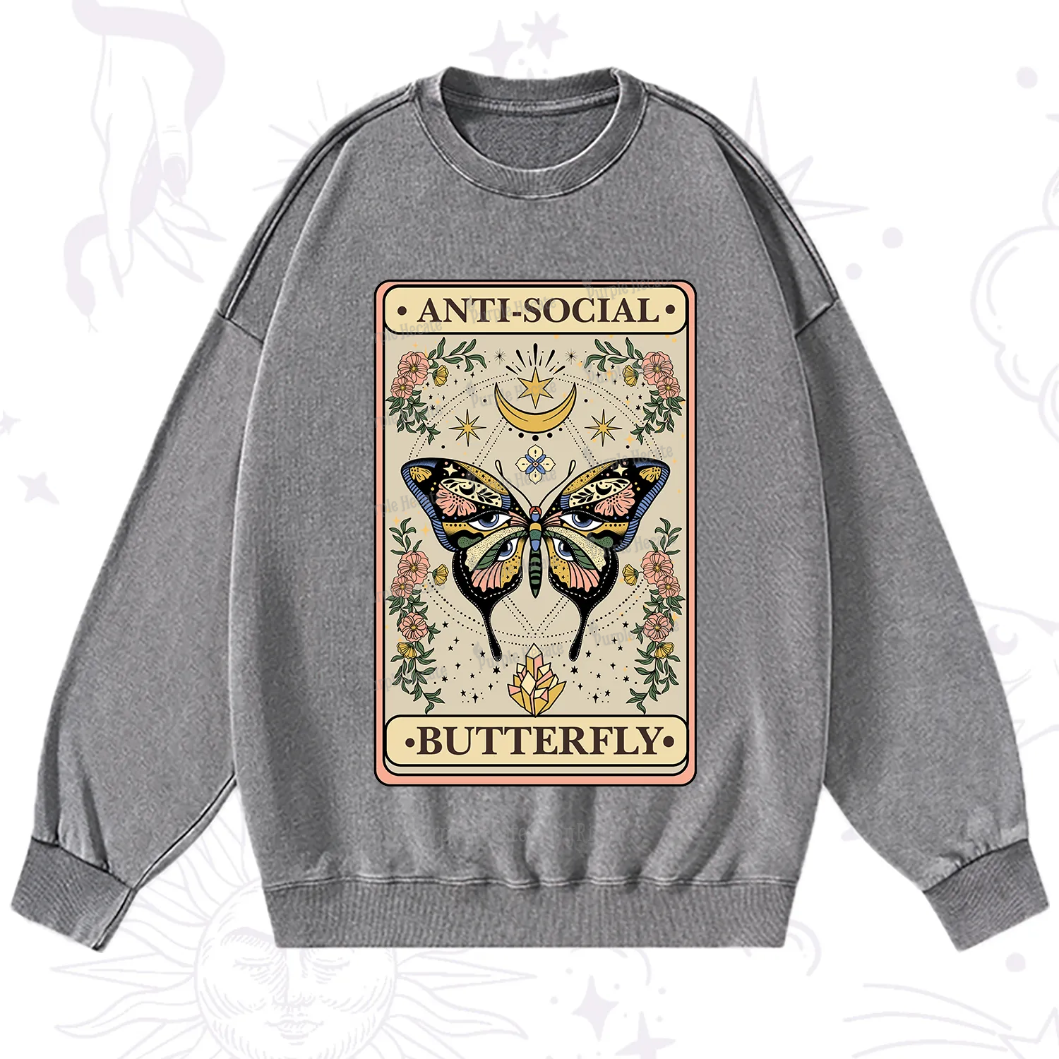 Purplehecate The Anti Social Nutterfly Oracle Card Washed Sweatshirt