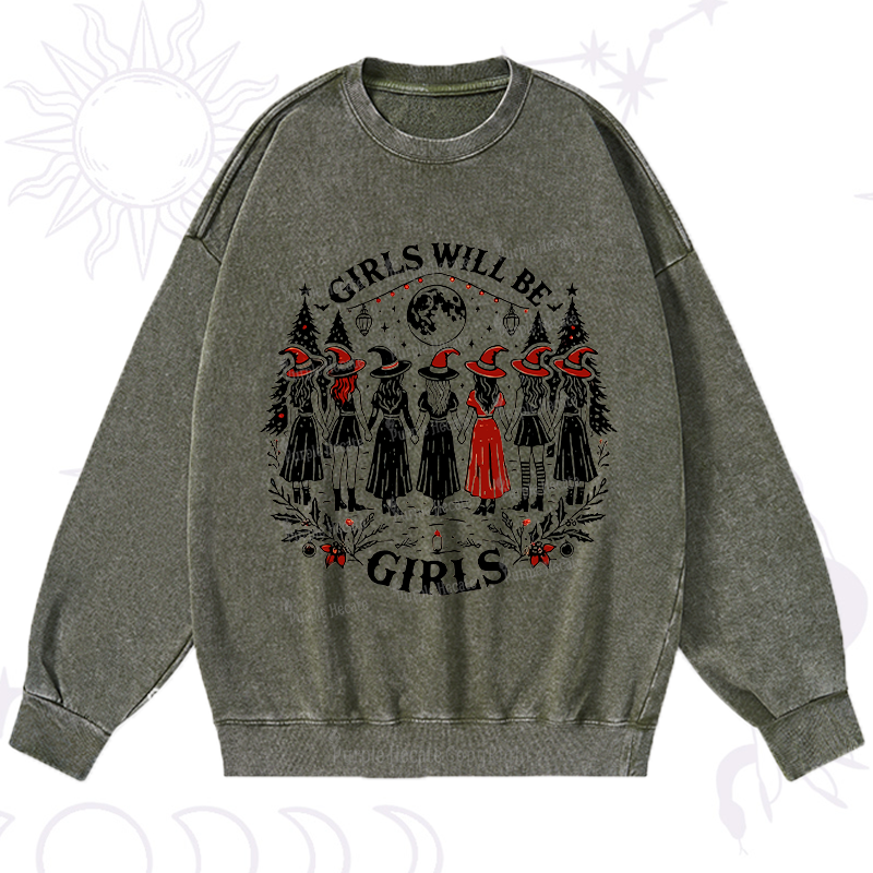 Purplehecate Christmas Girls Will Be Girls Witch Washed Sweatshirt