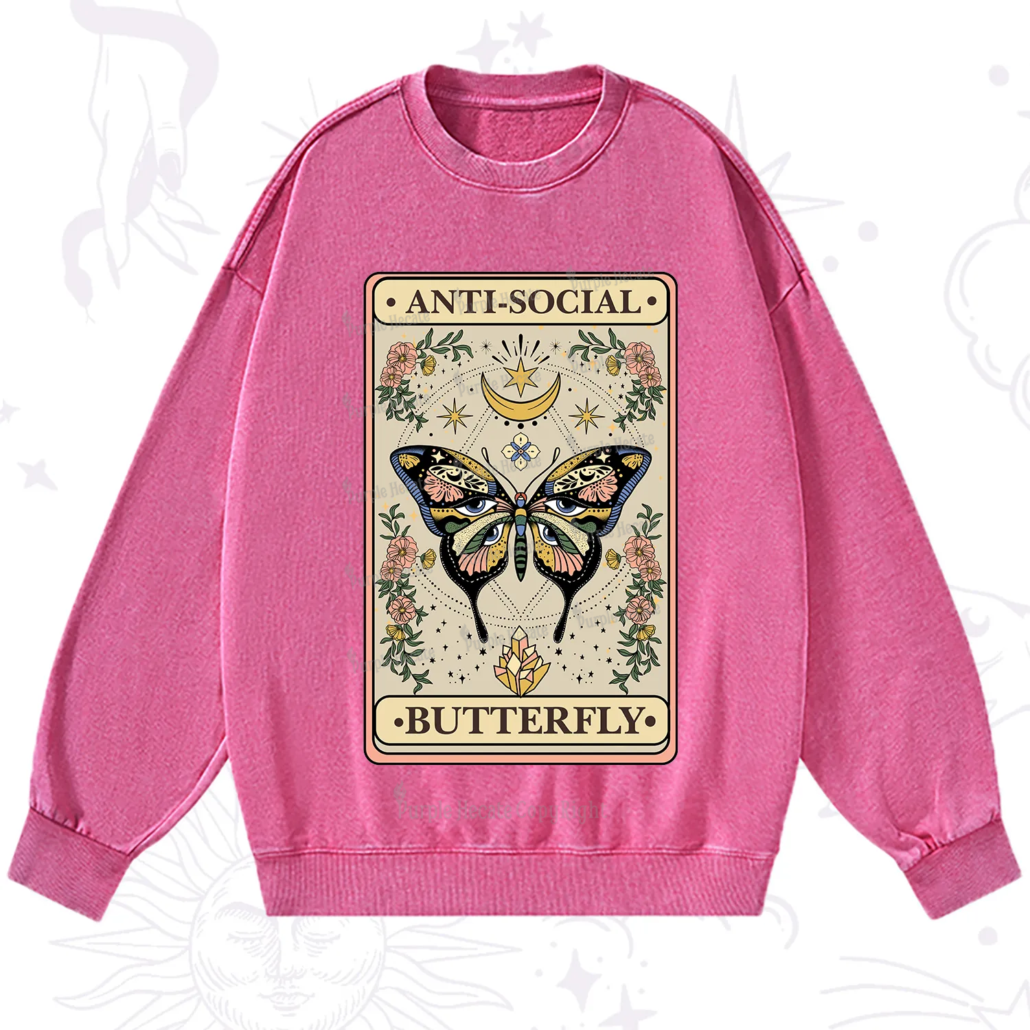 Purplehecate The Anti Social Nutterfly Oracle Card Washed Sweatshirt