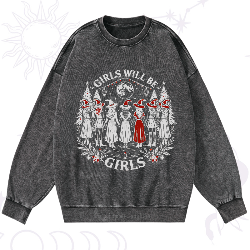 Purplehecate Christmas Girls Will Be Girls Witch Washed Sweatshirt