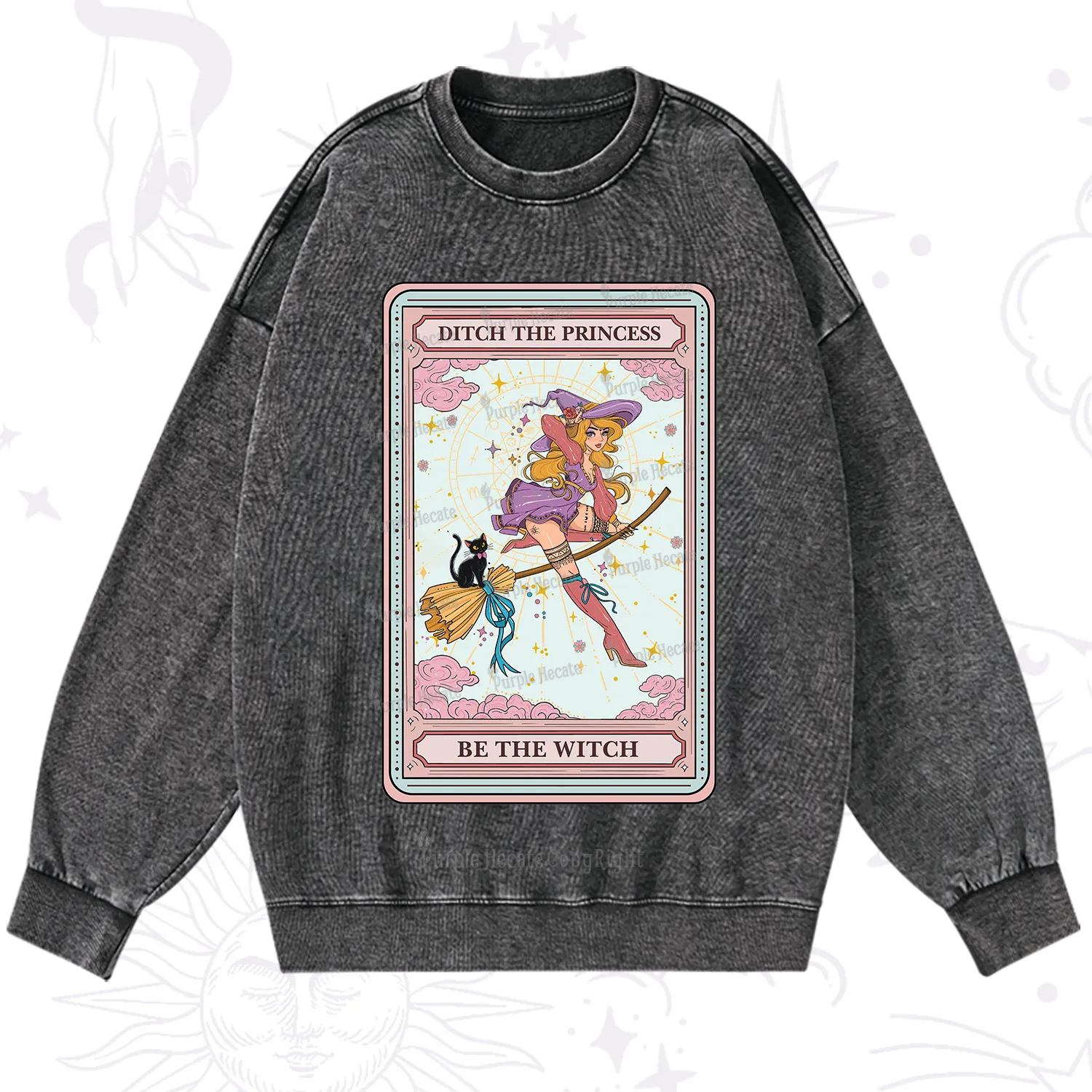 Purplehecate The Ditch The Princess Be The Witch Oracle Card Washed Sweatshirt
