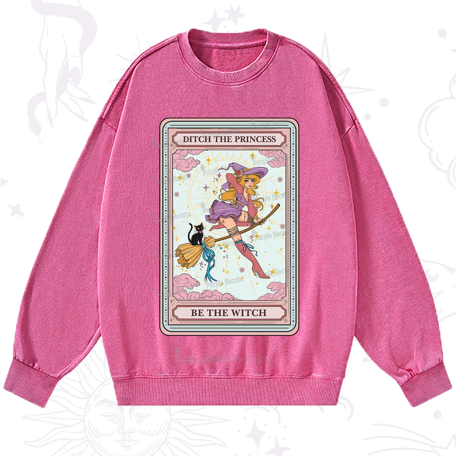 Purplehecate The Ditch The Princess Be The Witch Oracle Card Washed Sweatshirt