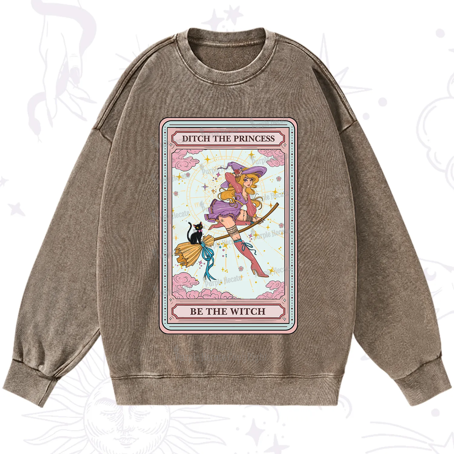 Purplehecate The Ditch The Princess Be The Witch Oracle Card Washed Sweatshirt