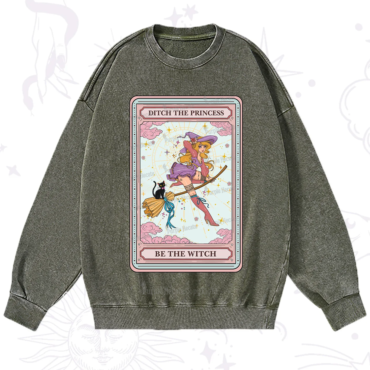 Purplehecate The Ditch The Princess Be The Witch Oracle Card Washed Sweatshirt