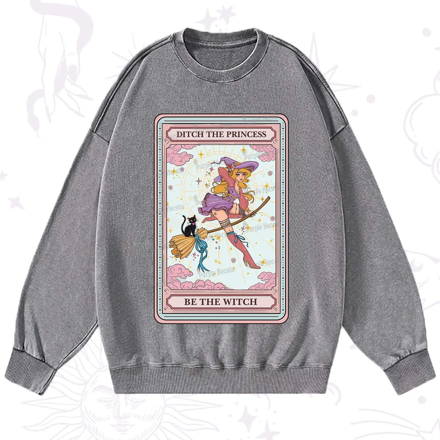 Purplehecate The Ditch The Princess Be The Witch Oracle Card Washed Sweatshirt
