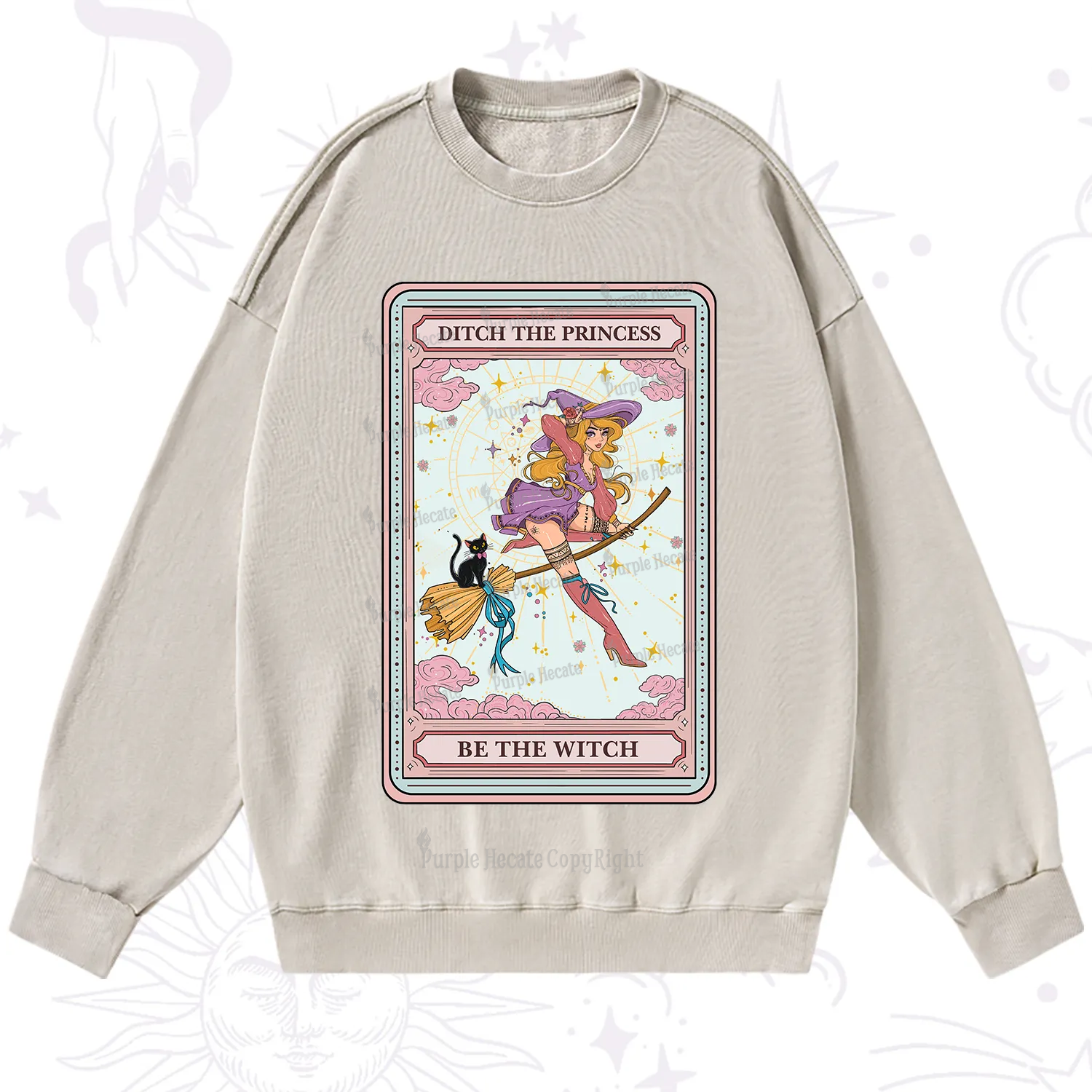 Purplehecate The Ditch The Princess Be The Witch Oracle Card Washed Sweatshirt