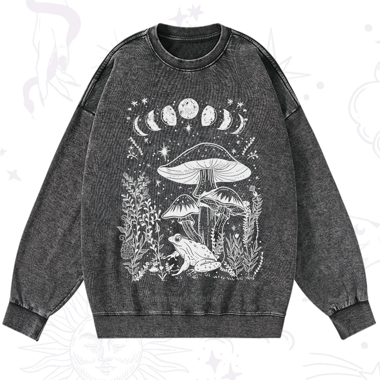 Purplehecate Celestial Frog Mushrooms Washed Sweatshirt