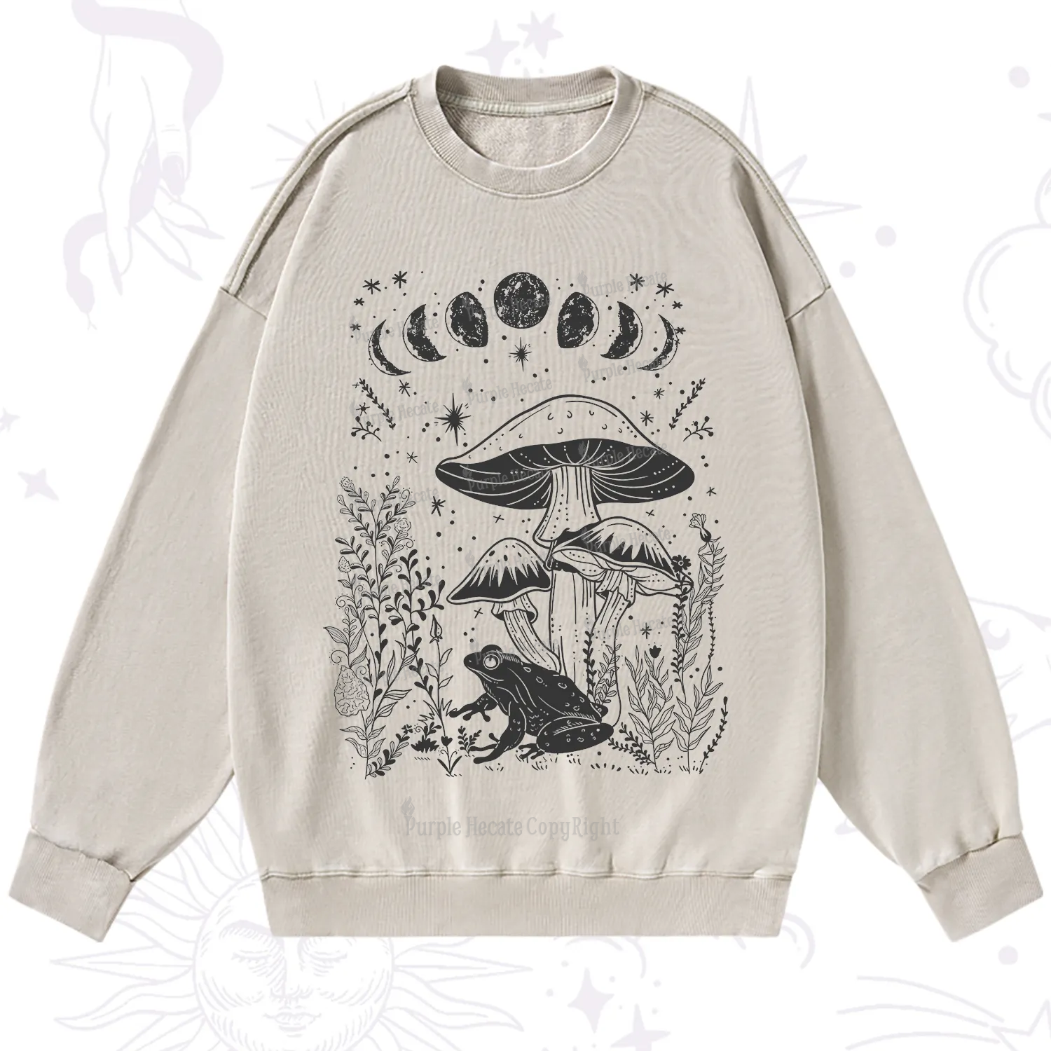 Purplehecate Celestial Frog Mushrooms Washed Sweatshirt