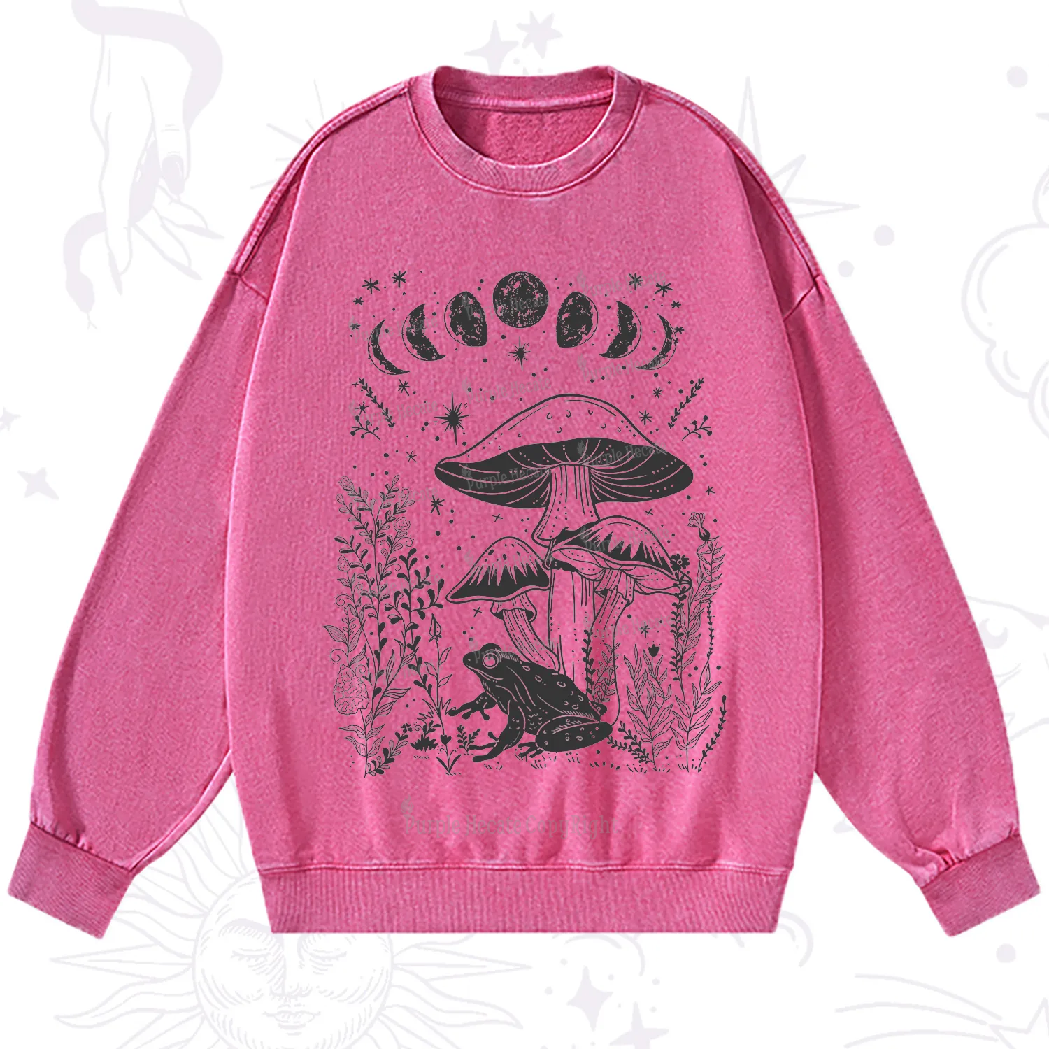 Purplehecate Celestial Frog Mushrooms Washed Sweatshirt