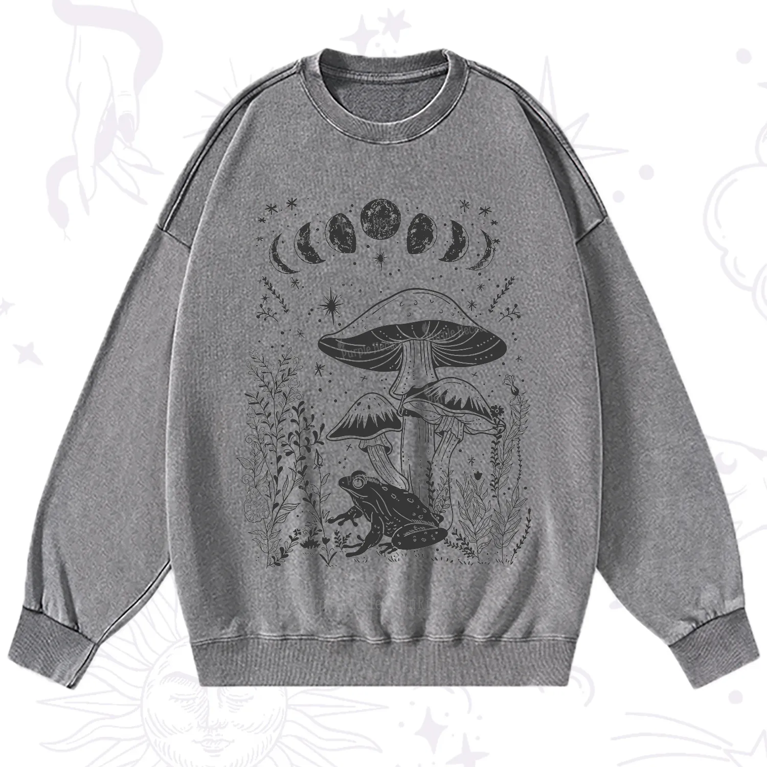 Purplehecate Celestial Frog Mushrooms Washed Sweatshirt
