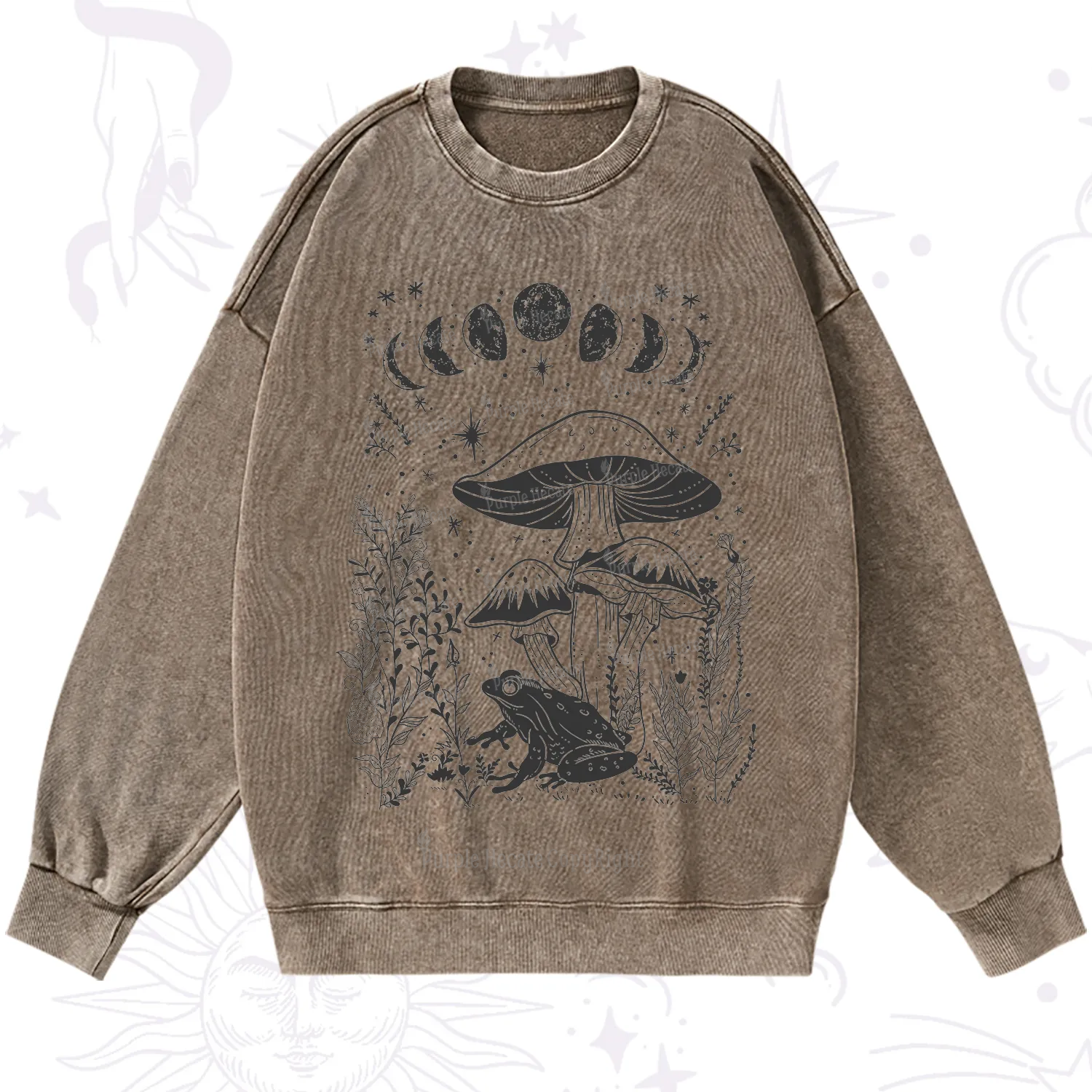 Purplehecate Celestial Frog Mushrooms Washed Sweatshirt