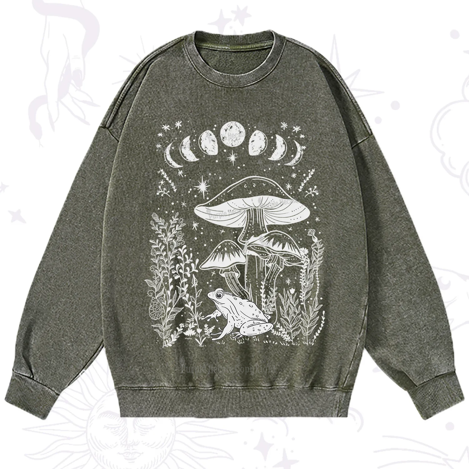 Purplehecate Celestial Frog Mushrooms Washed Sweatshirt