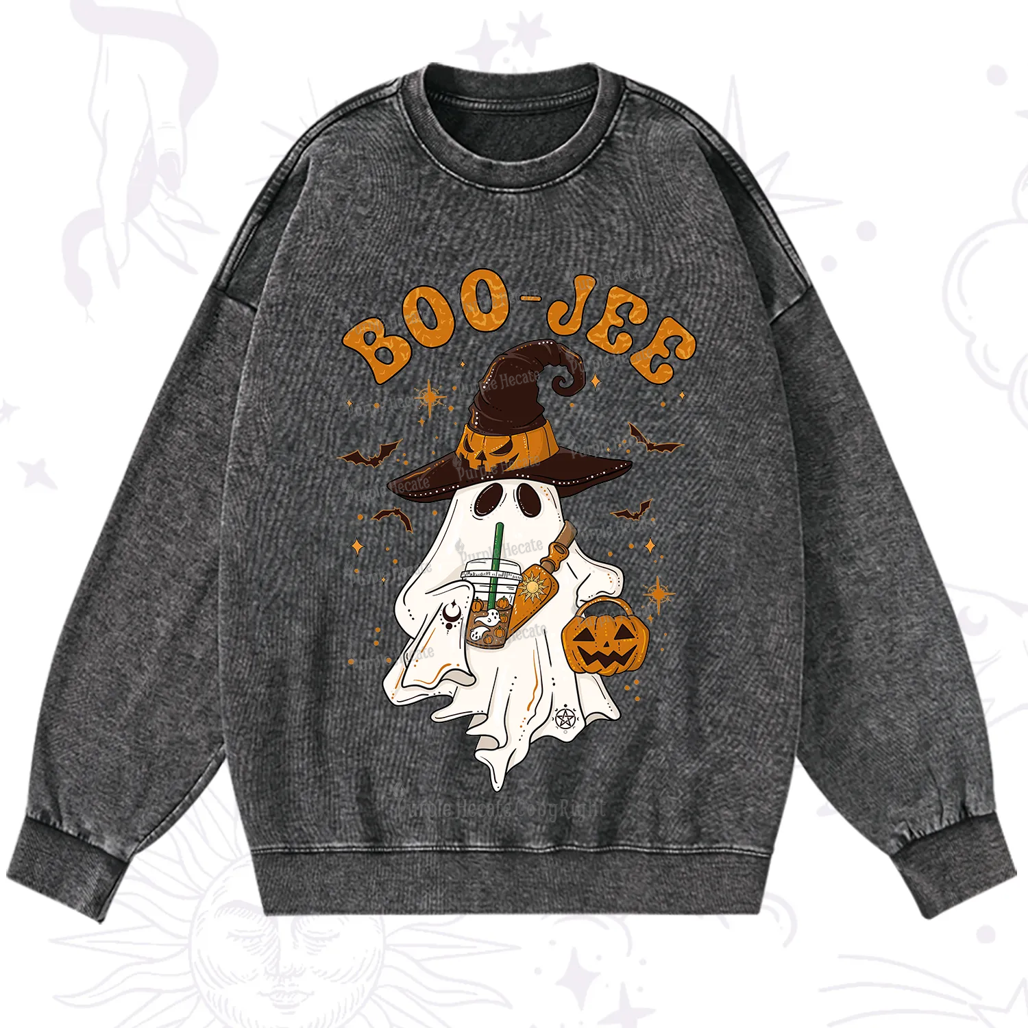 Purplehecate Boo Jee Halloween Washed Sweatshirt