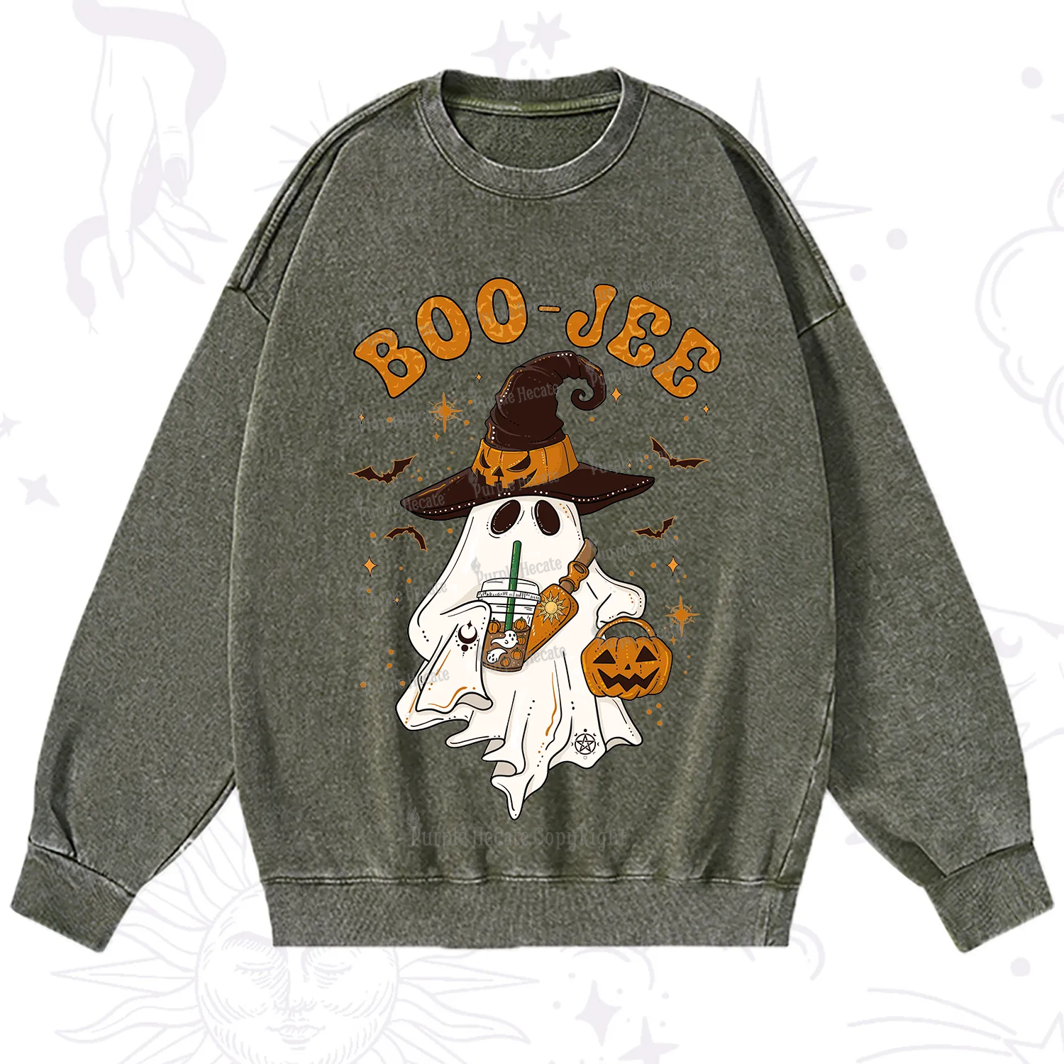 Purplehecate Boo Jee Halloween Washed Sweatshirt