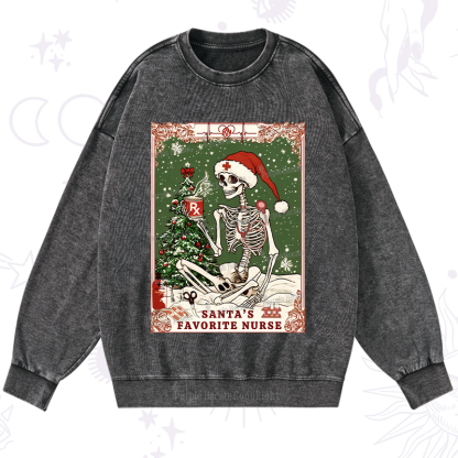 Purplehecate Christmas Santa's Favorite Nurse Tarot Washed Sweatshirt