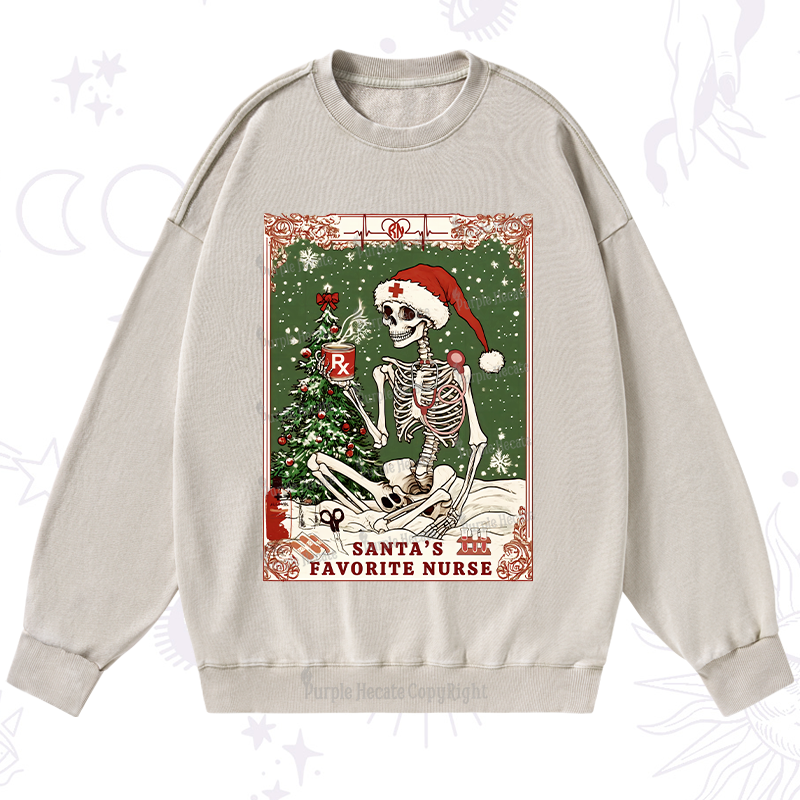 Purplehecate Christmas Santa's Favorite Nurse Tarot Washed Sweatshirt