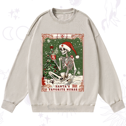 Purplehecate Christmas Santa's Favorite Nurse Tarot Washed Sweatshirt