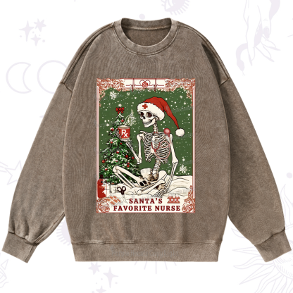 Purplehecate Christmas Santa's Favorite Nurse Tarot Washed Sweatshirt