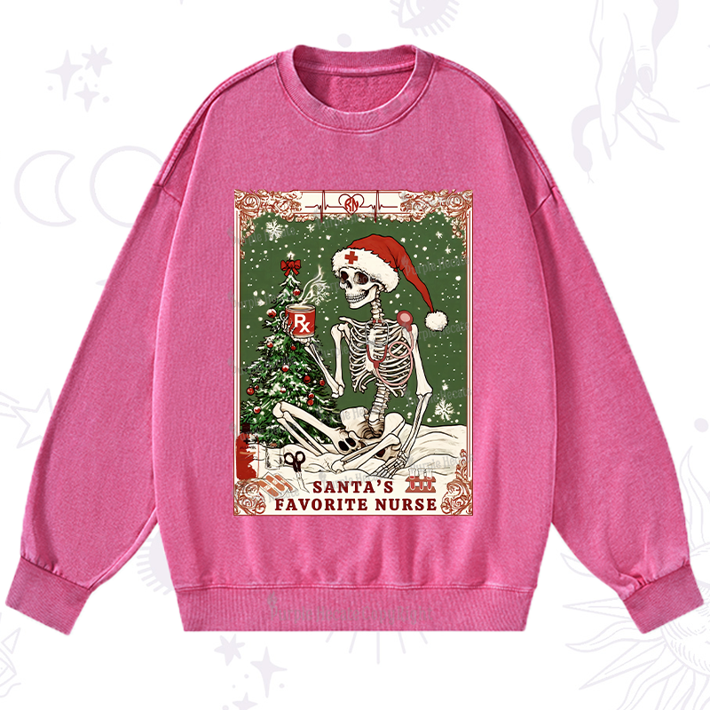 Purplehecate Christmas Santa's Favorite Nurse Tarot Washed Sweatshirt