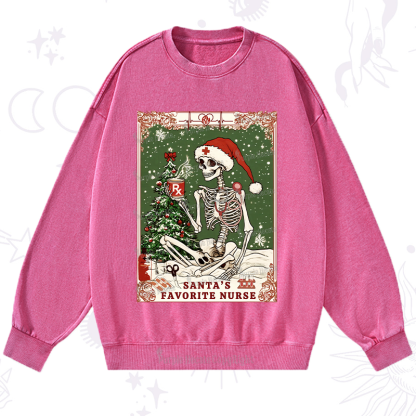 Purplehecate Christmas Santa's Favorite Nurse Tarot Washed Sweatshirt