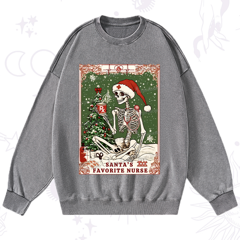 Purplehecate Christmas Santa's Favorite Nurse Tarot Washed Sweatshirt