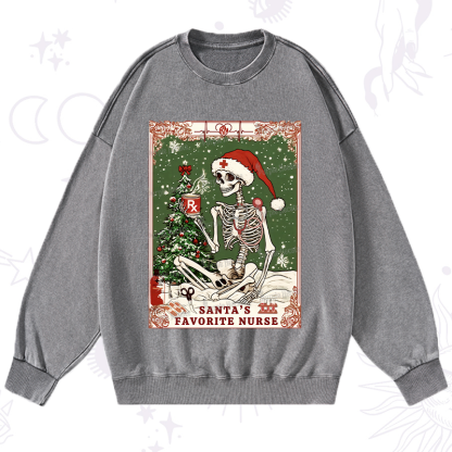 Purplehecate Christmas Santa's Favorite Nurse Tarot Washed Sweatshirt