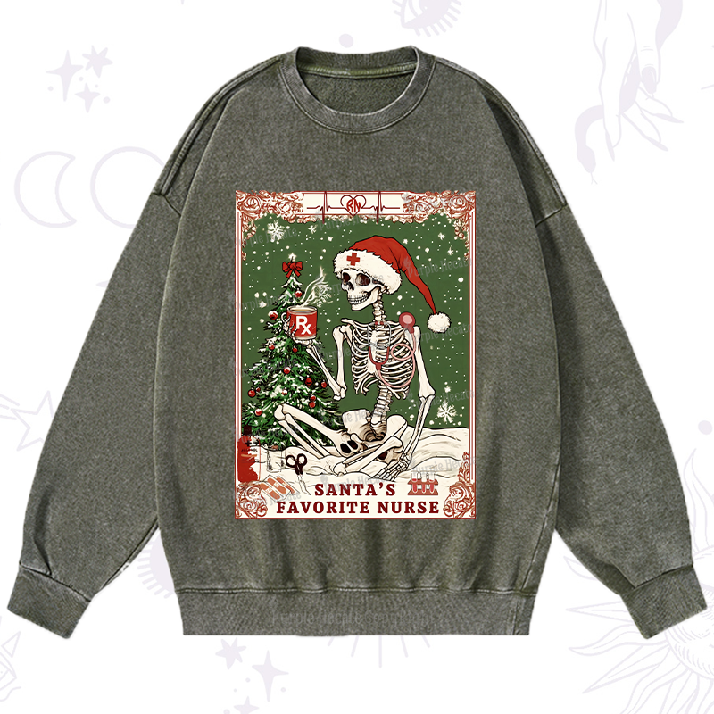 Purplehecate Christmas Santa's Favorite Nurse Tarot Washed Sweatshirt