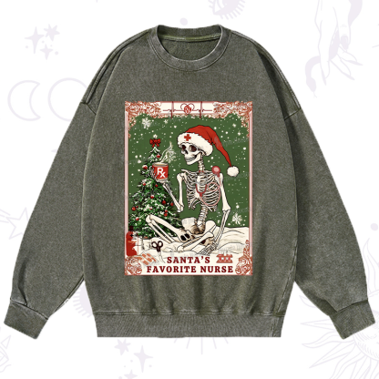 Purplehecate Christmas Santa's Favorite Nurse Tarot Washed Sweatshirt