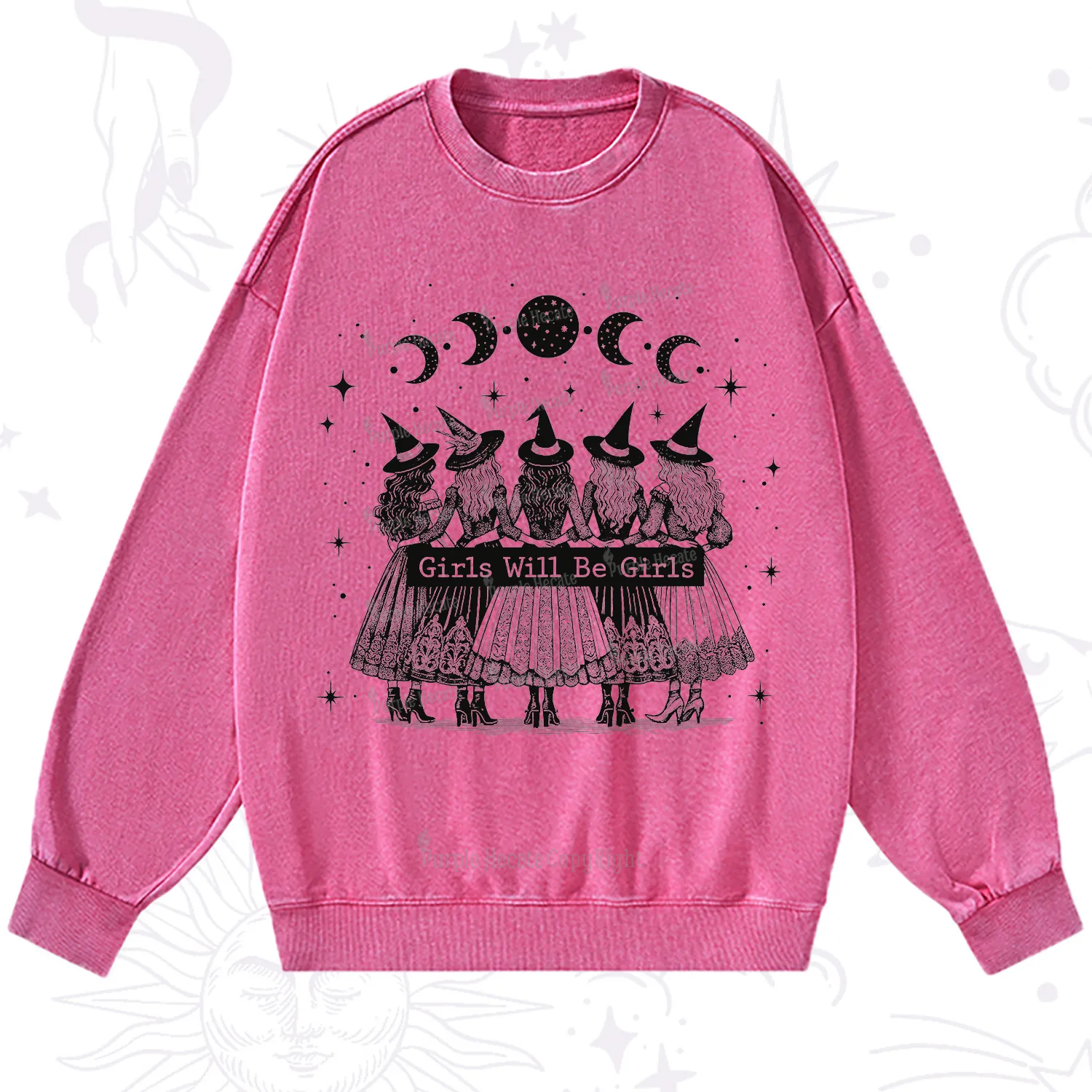Purplehecate Girls Will Be Girls Witch Power Washed Sweatshirt