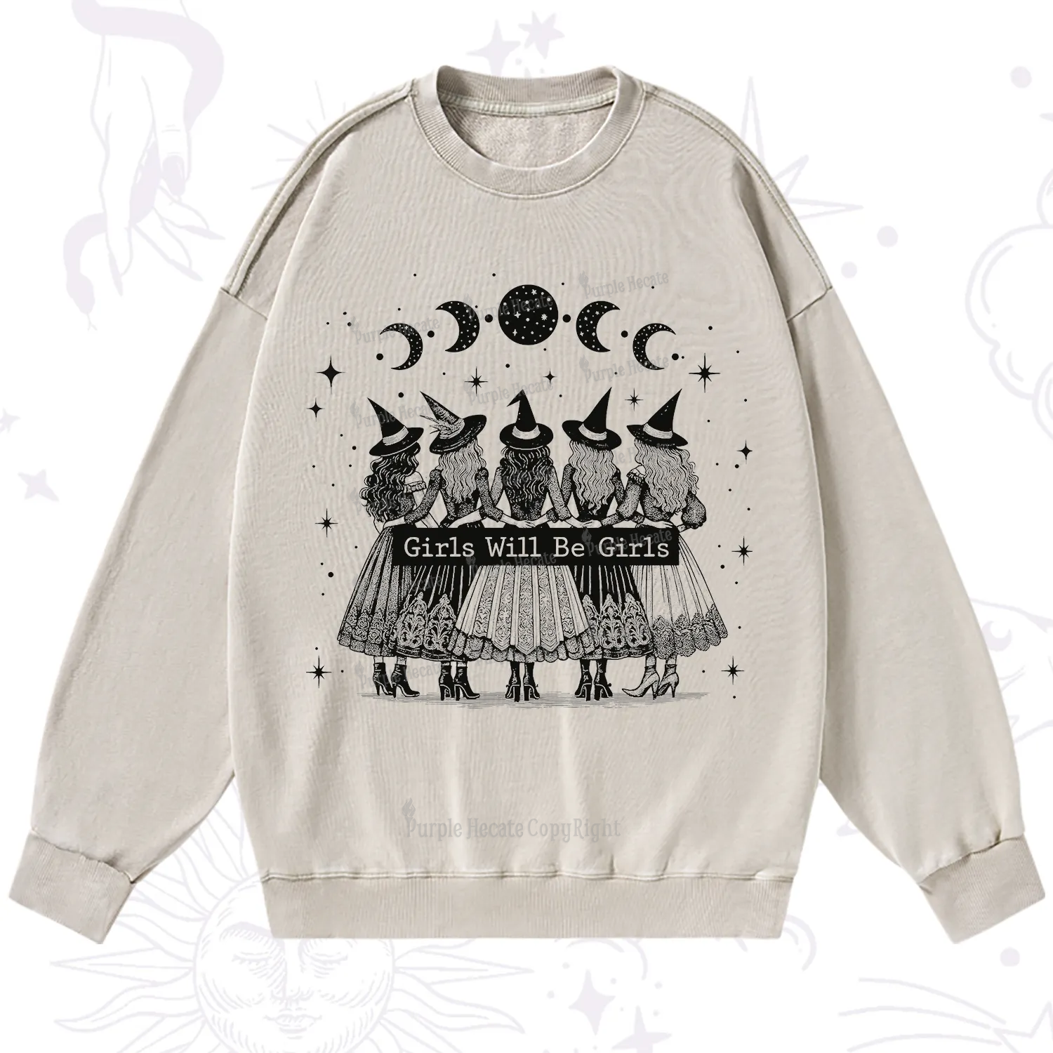 Purplehecate Girls Will Be Girls Witch Power Washed Sweatshirt