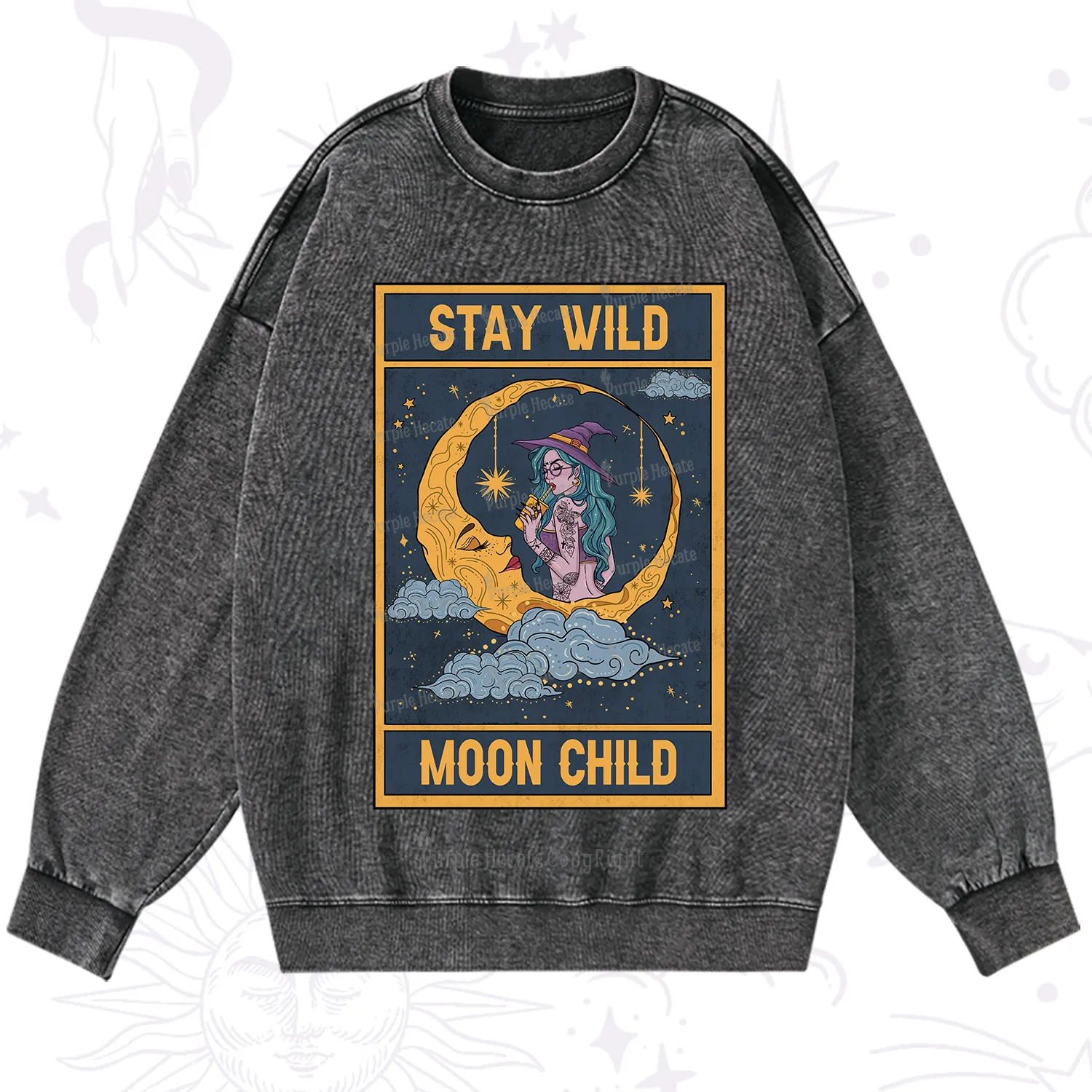 Purplehecate The Stay Wild Moon Child Oracle Card Washed Sweatshirt